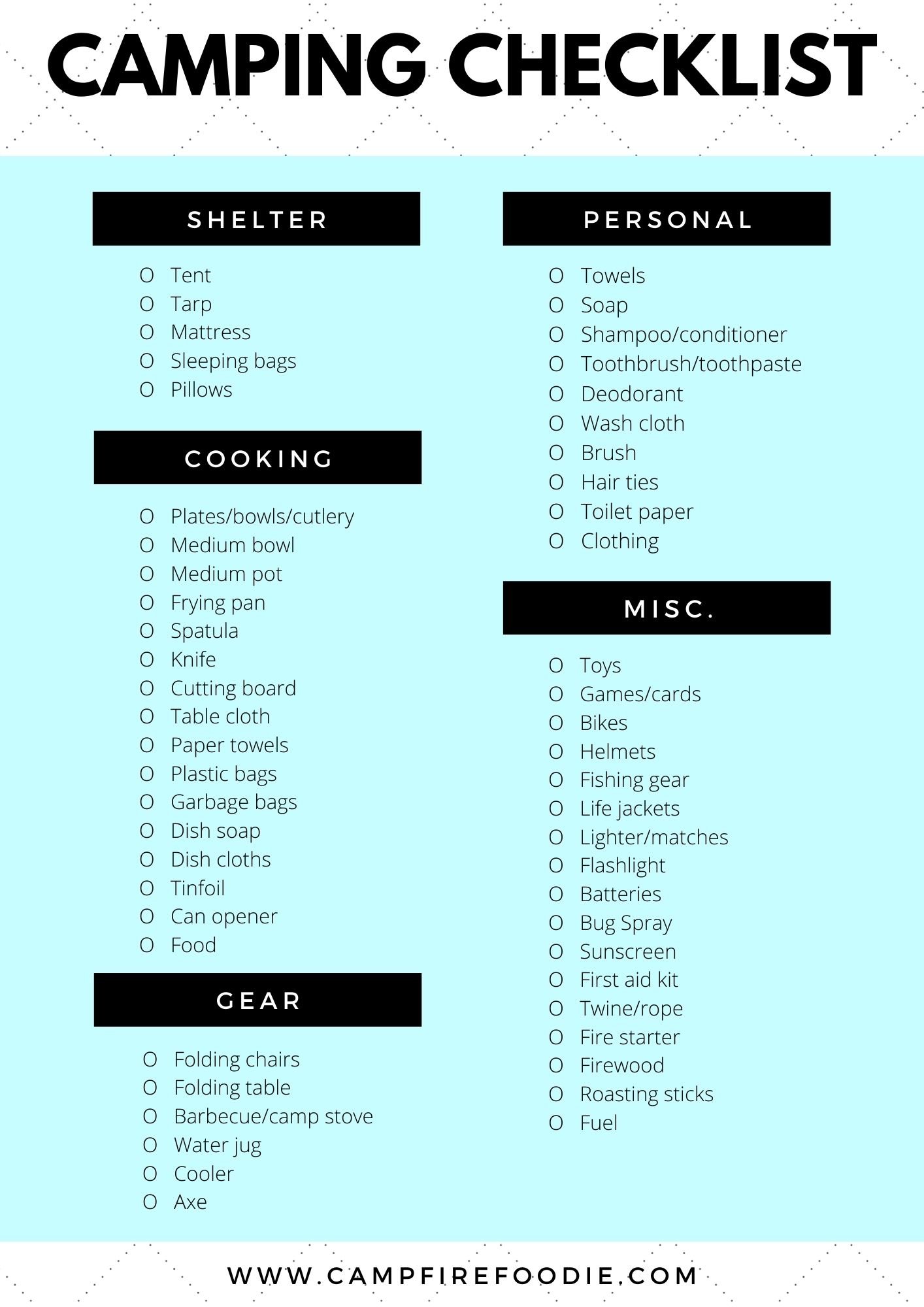Campfire Foodie Camping Checklist
