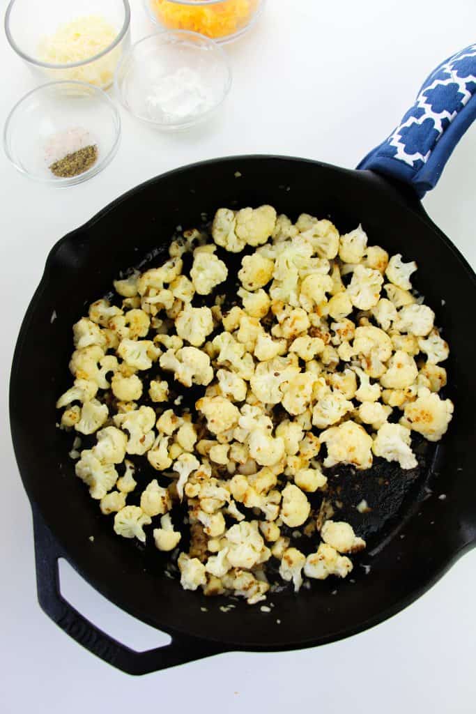 Skillet Cheesy Cauliflower Bake Process