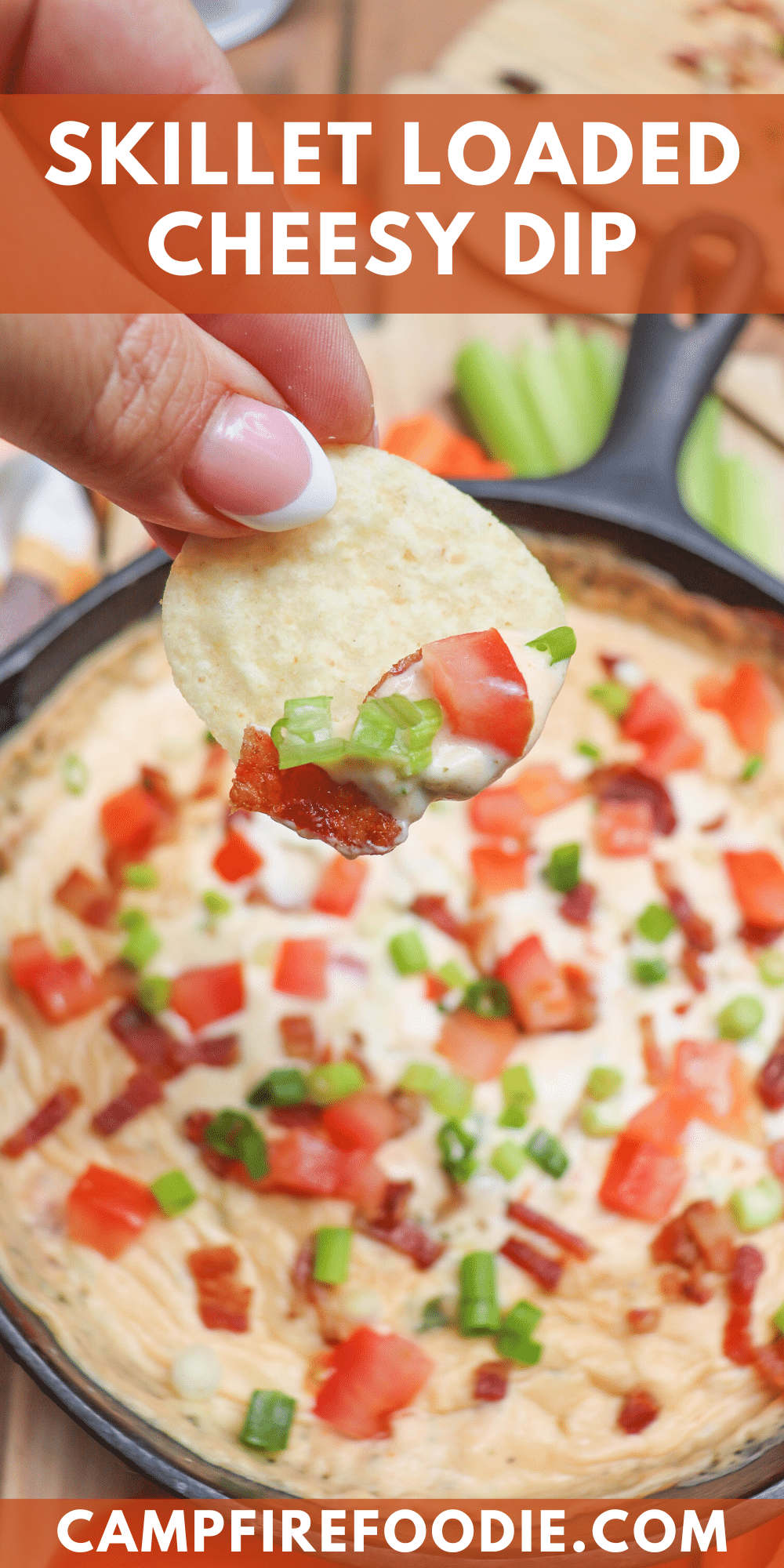 Fully Loaded Cheesy Skillet Dip Recipe » Campfire Foodie