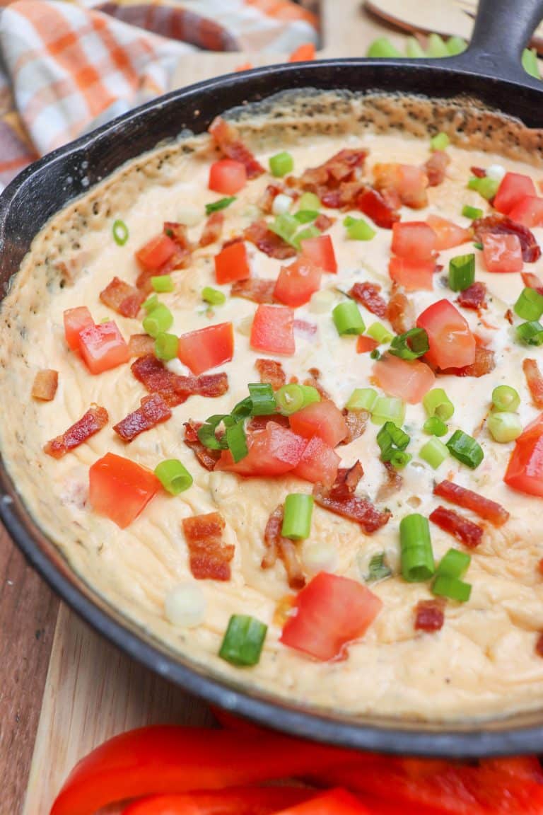 Fully Loaded Cheesy Skillet Dip Recipe » Campfire Foodie
