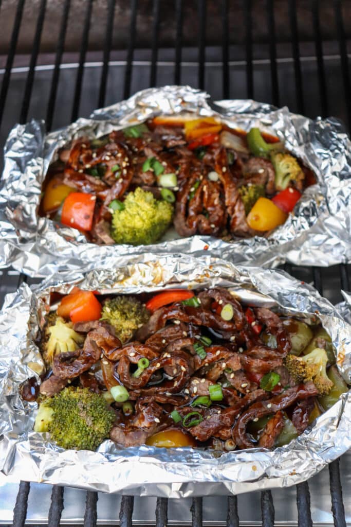 Teriyaki Steak in foil packets.