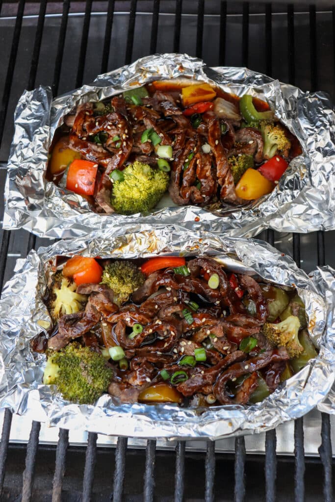 Teriyaki Steak in foil packets.