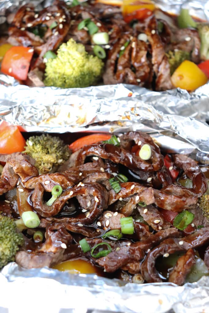 Teriyaki Steak in foil packets.