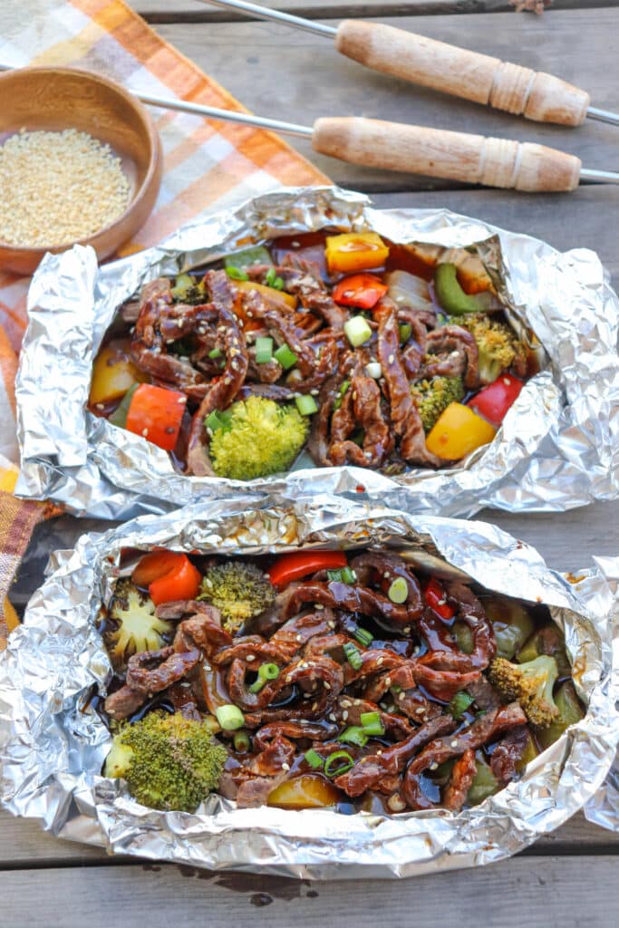 Teriyaki Steak in foil packets.