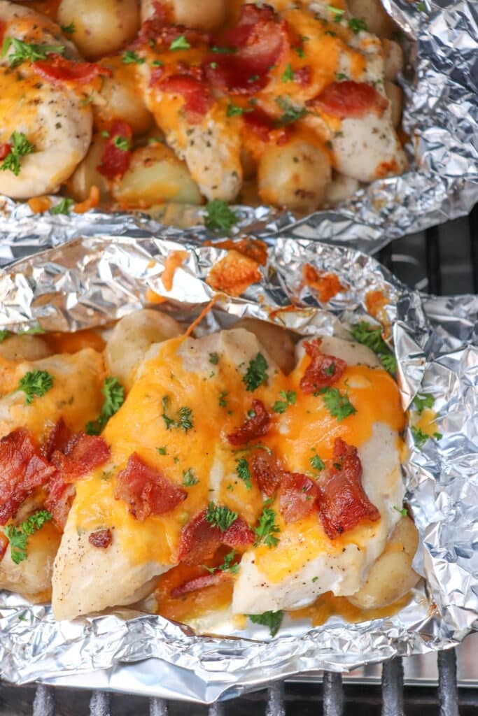 Chicken bacon ranch foil packs on the grill.