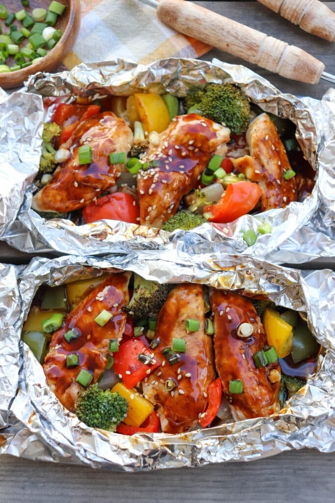 Teriyaki chicken in foil packets.