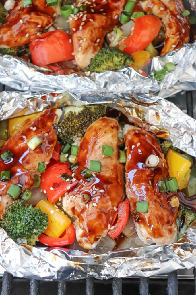 Teriyaki chicken in foil packets.