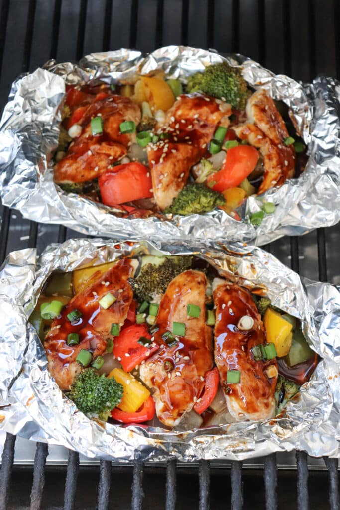 Teriyaki chicken in foil packets.