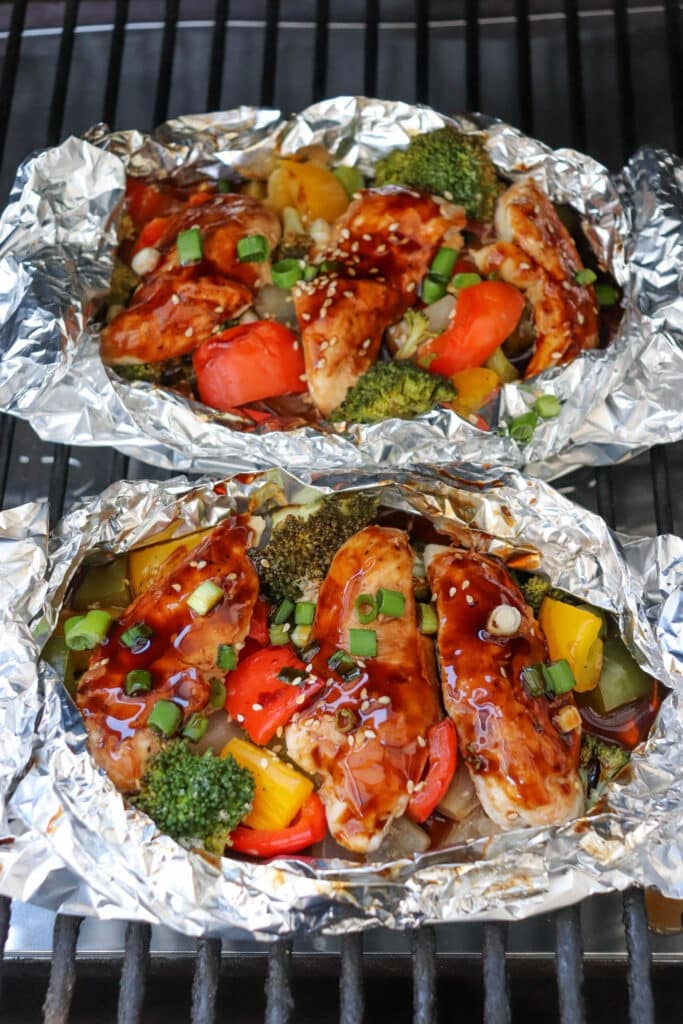 Teriyaki chicken in foil packets.