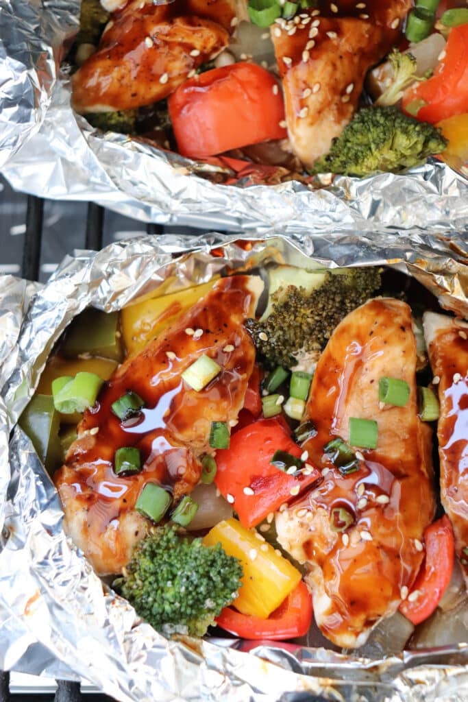 Teriyaki chicken in foil packets.