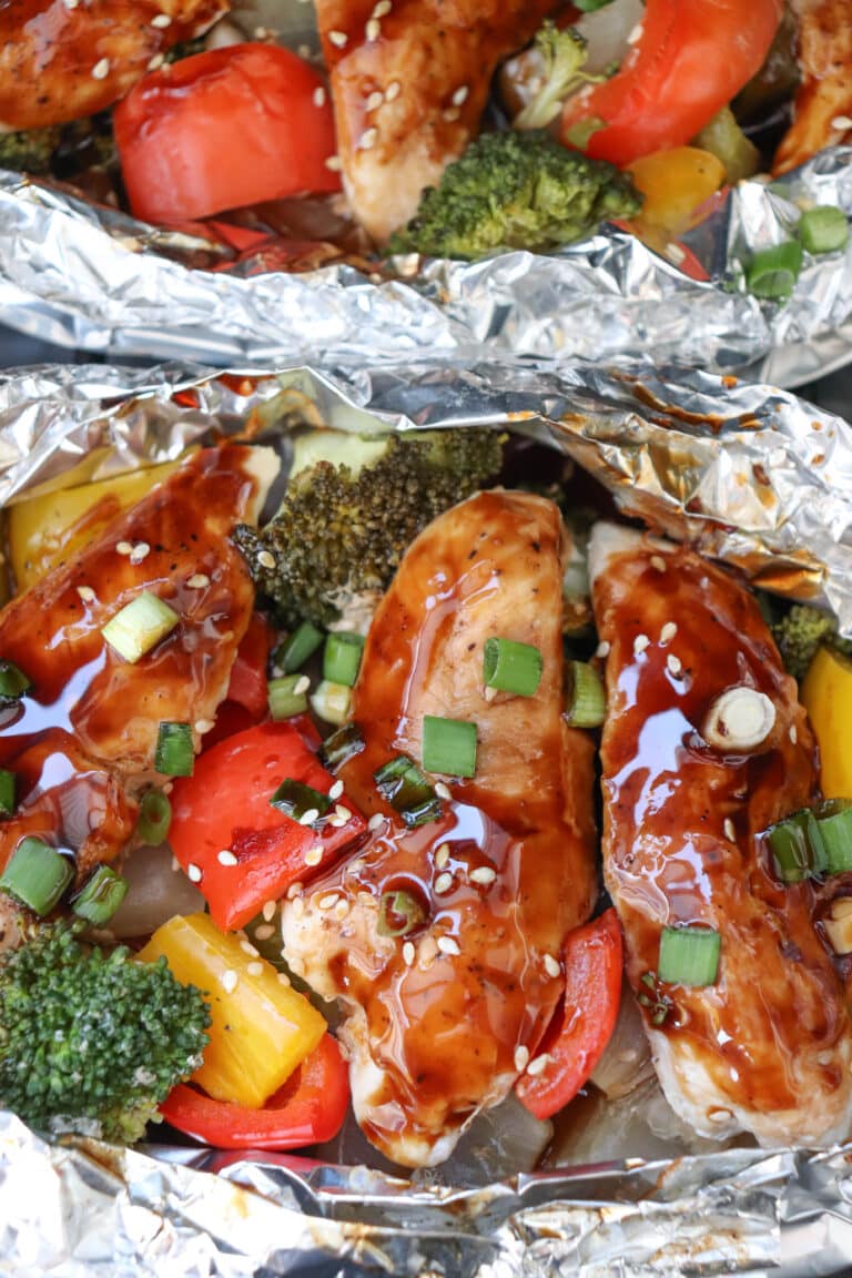 Teriyaki chicken in foil packets.